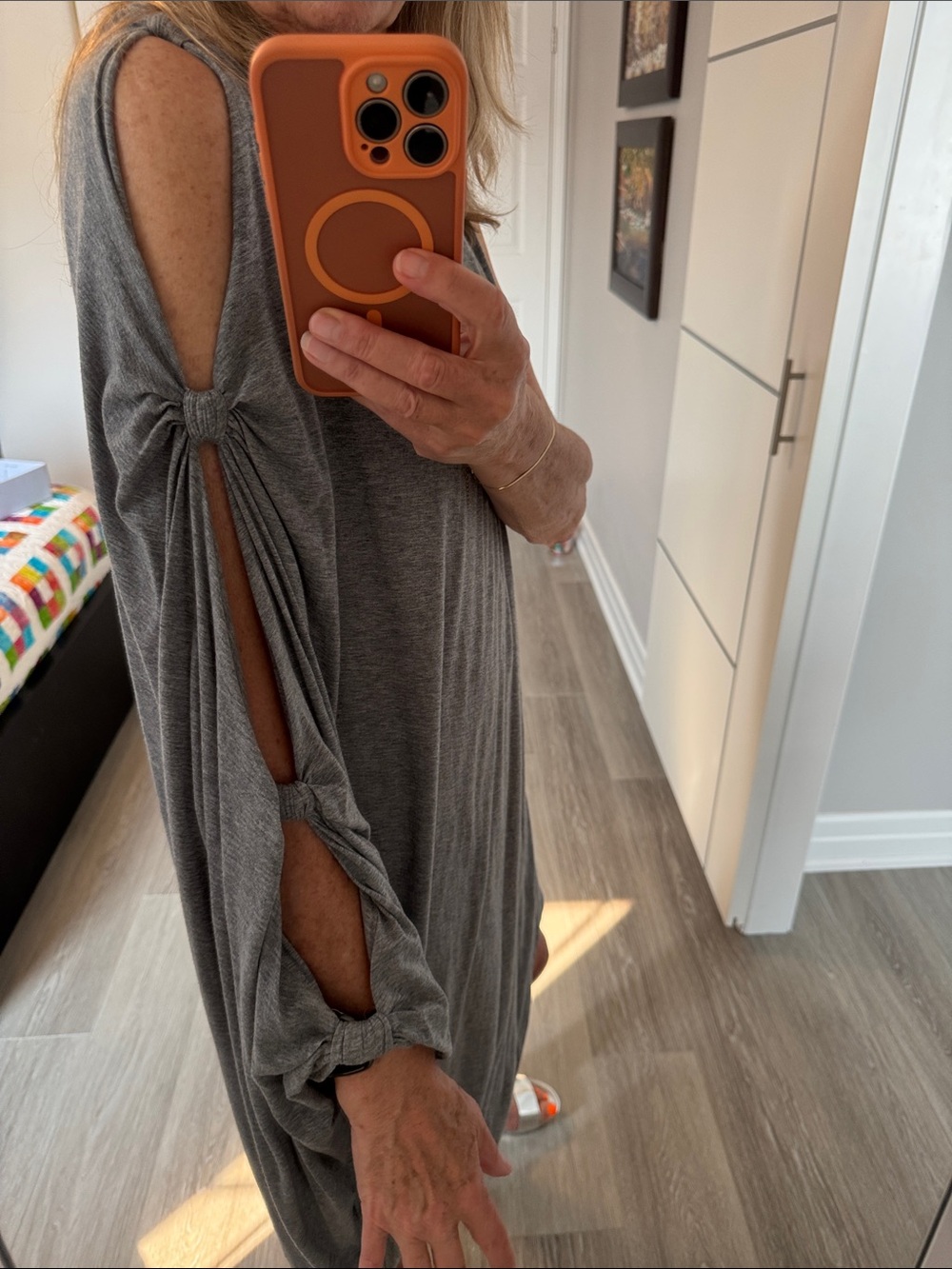 Gray Cold-Shoulder Asymmetrical Draped Dress - Picture 2 of 8